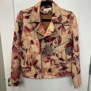 Solitaire Women's Floral Suede Jacket - Cream and Red